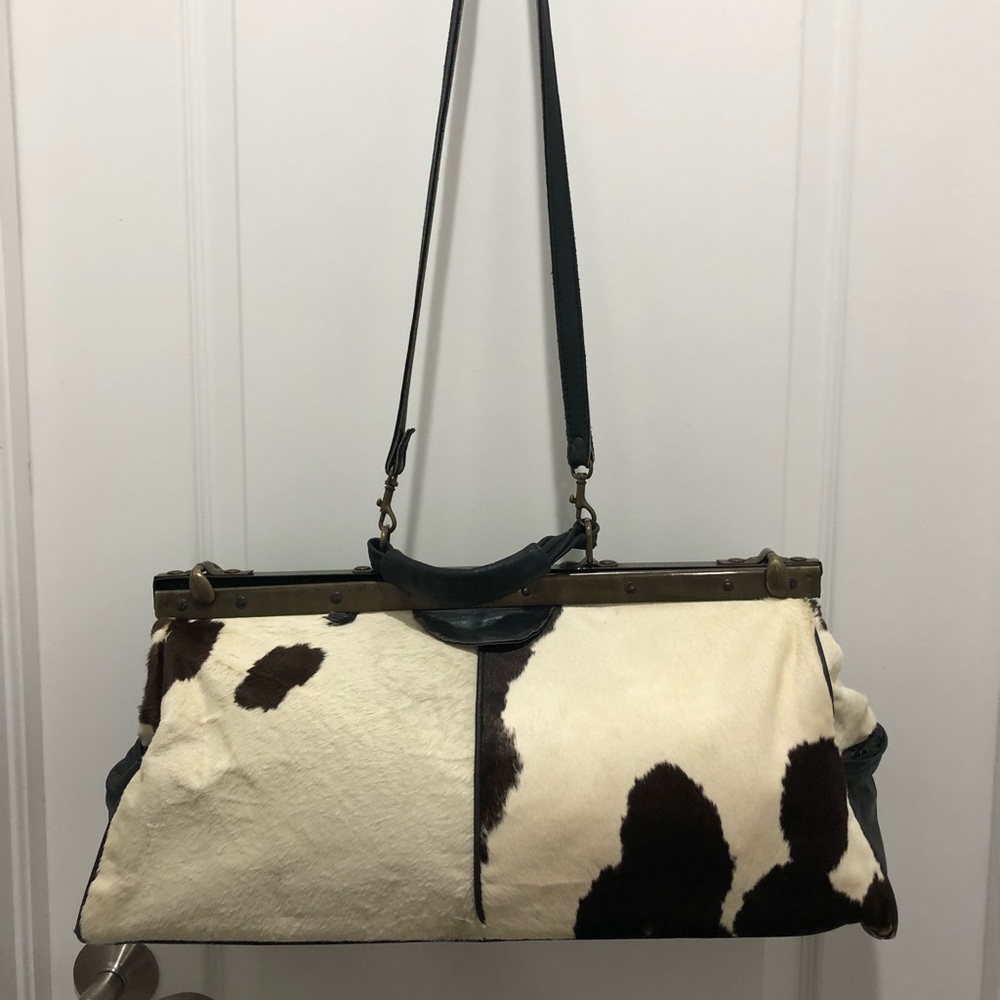 “That’s my Bag” Vintage leather, black & white real phony hair handbag.